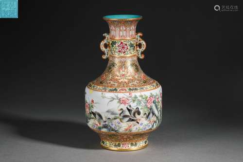 Falangcai Enamel Reed And Wild Goose Vase