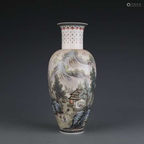 Famille Rose Landscape And Figure Vase