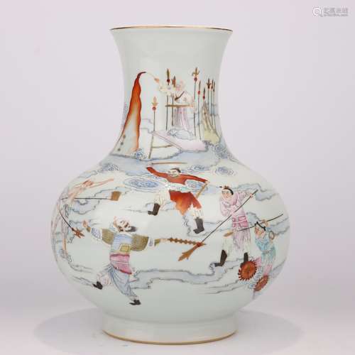 Famille Rose Figure Bottle Vase