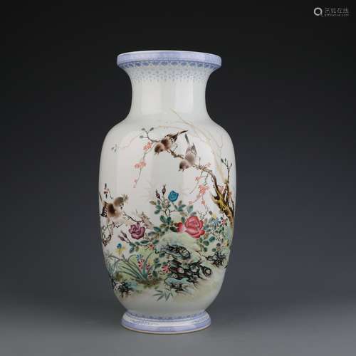 Famille Rose Flower And Birds Vase, Liu Yucca