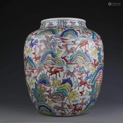 Wucai Glaze Hundred Deer Jar