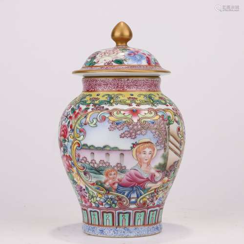 Falangcai Enamel Western Figure Ginger Jar And Cover