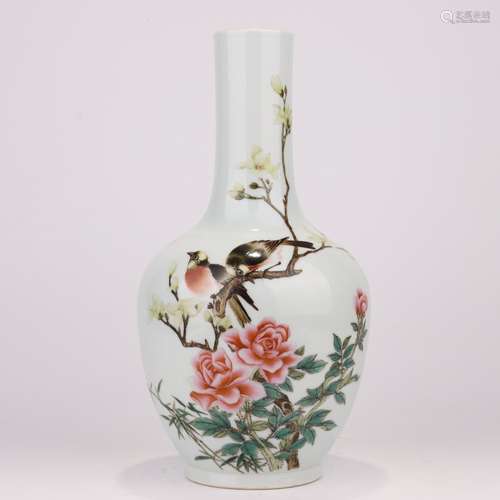 Famille Rose Flower And Bird Vase