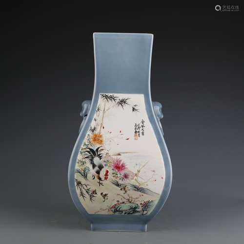 Famille Rose Flower Double-Eared Vase