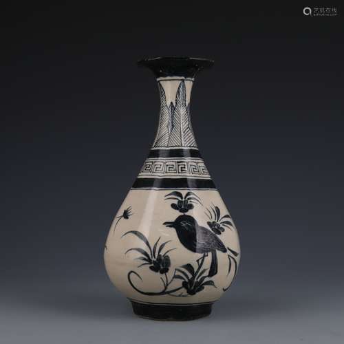 Cizhou Sgraffito Flower And Bird Pear-Shape Vase