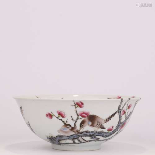 Famille Rose Prunus And Magpie Bowl