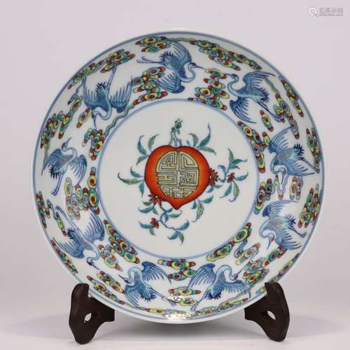 Doucai Glaze Peach And Longevity Plate