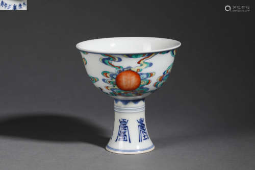 Doucai Glaze Longevity Stem Cup - Qing Dyn. Yongzheng Period