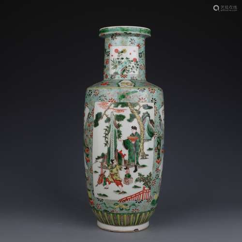 Wucai Glaze Figure Rouleau Vase