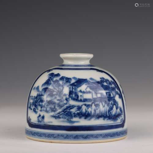 Blue And White Landscape And Figure Beehive-Form Jar