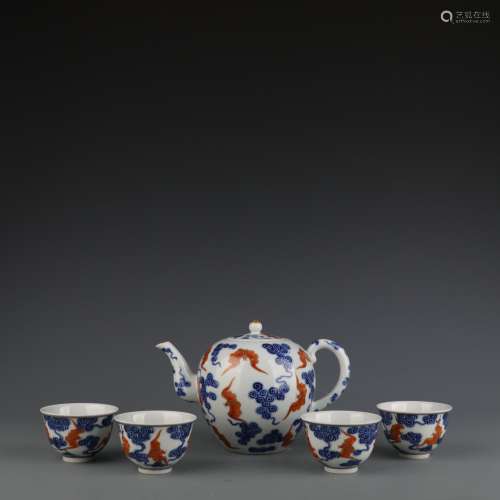 Set Of Underglaze Blue And Iron-Red Glaze Clouds And Bats Te...