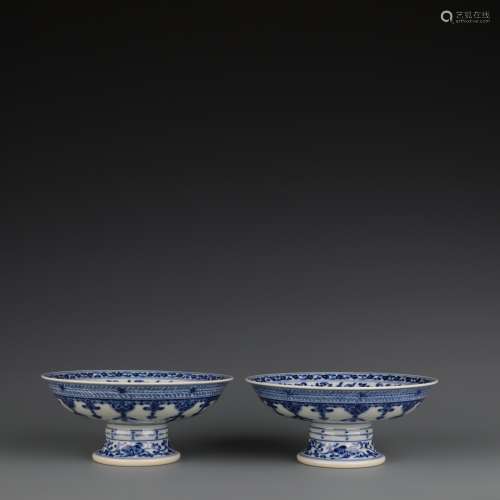 Pair Of Blue And White Entwining Lotus Stem Plates
