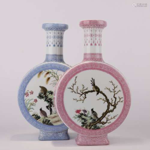 Falangcai Enamel Flower And Bird Conjoined Moon Flask