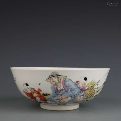 Famille Rose Fisherman And Boy Bowl