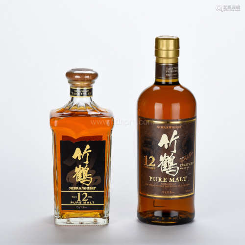 日本旧版竹鹤 12 年纯 麦威士忌（共二支）