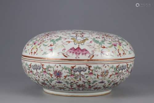 A POWDER ENAMEL COVER BOX PAINTED WITH FLOWERS
