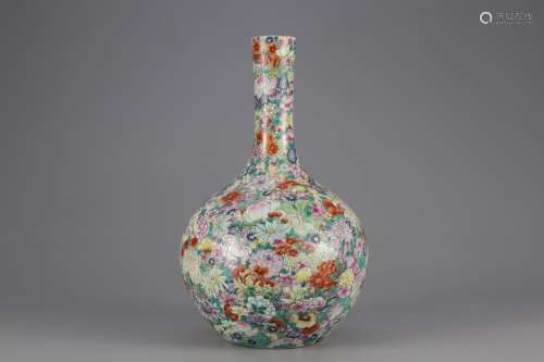 A POWDER ENAMEL VASE PAINTED WITH FLOWERS