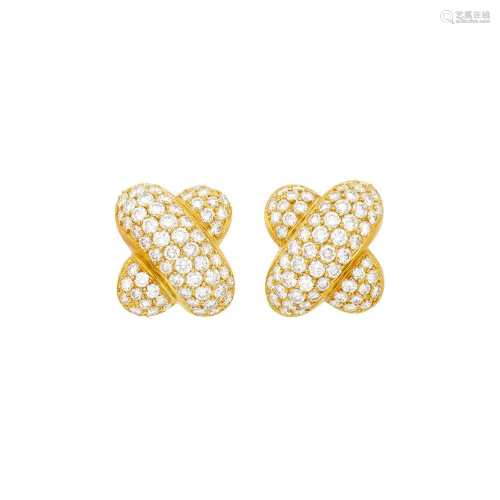 Pair of Gold and Diamond Bombé Earclips
