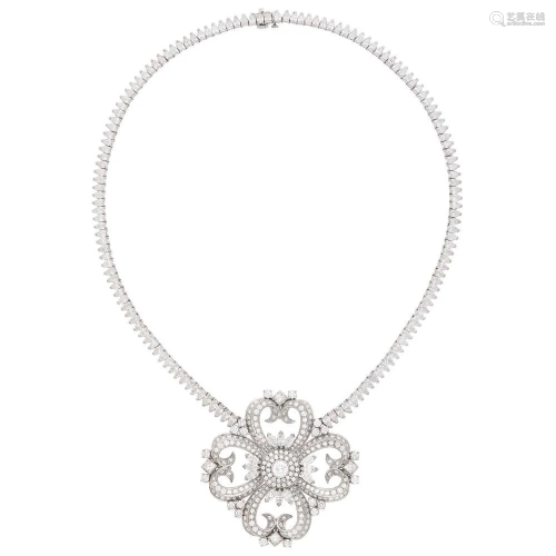 White Gold and Diamond Pendant-Necklace
