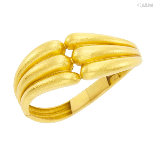 Ilias Lalaounis Hammered Gold Bangle Bracelet