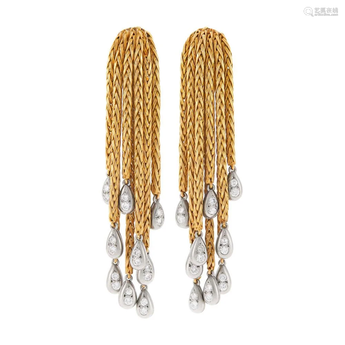 Pair of Gold, Platinum and Diamond Fringe Earclips,