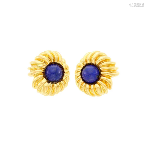 Tiffany & Co. Pair of Gold and Lapis Flower Earrings