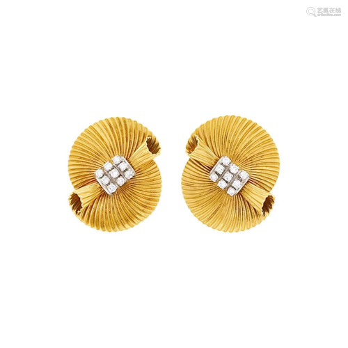 Cartier Pair of Gold and Diamond Earclips