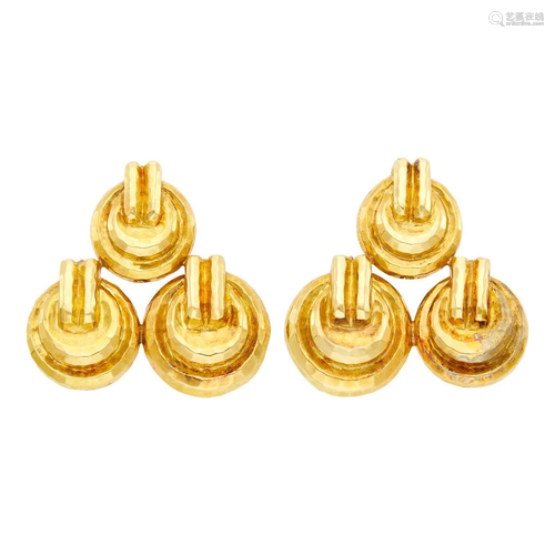 Pair of Hammered Gold Earclips