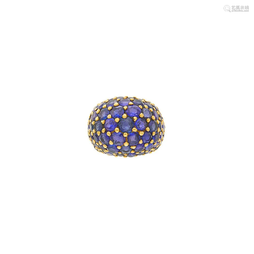 Gold and Sapphire Bombé Ring, France