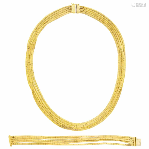 Five Strand Gold Necklace and Bracelet
