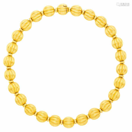 Fluted Gold Bead Necklace