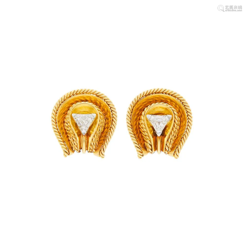 André Vassort Pair of Gold and Diamond Earclips,