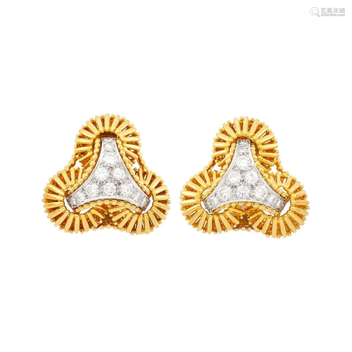 Tiffany & Co. Pair of Two-Color Gold and Diamond