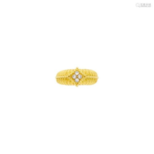 Van Cleef & Arpels Gold and Diamond Bombé Ring,