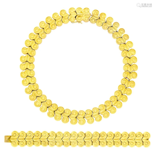 Ilias Lalaounis Gold Necklace and Bracelet