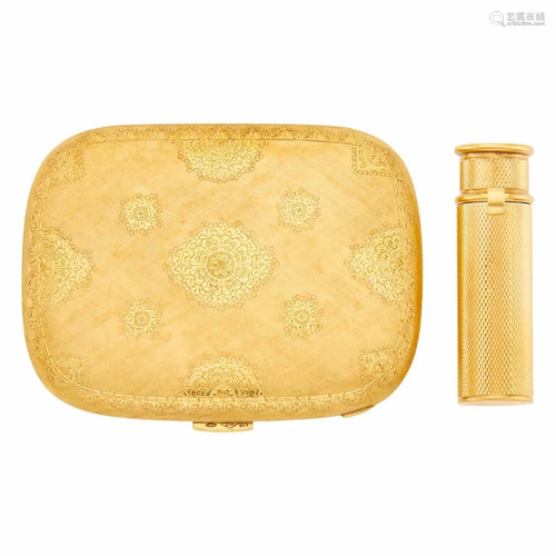 Gold Compact and Gold Lipstick Case