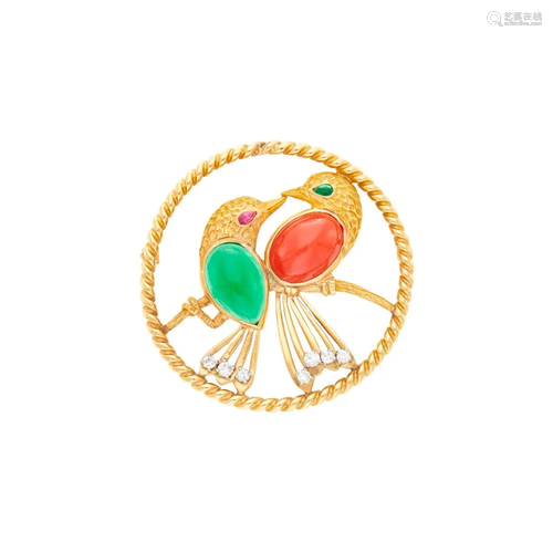 Cartier Gold, Green Chrysoprase, Coral and Diamond Love