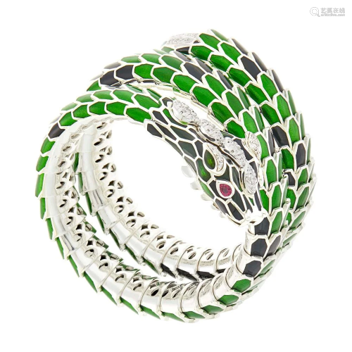 Sterling Silver, White Gold, Diamond, Green and Black