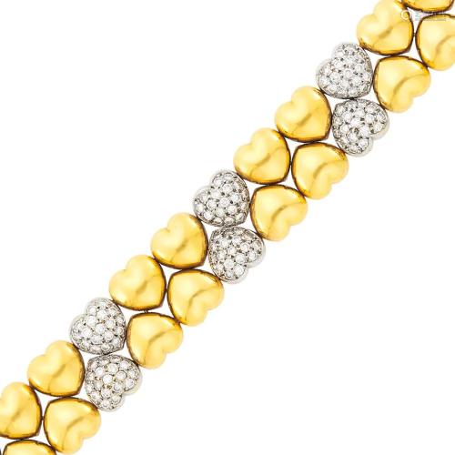 Two-Color Gold and Diamond Heart Bracelet