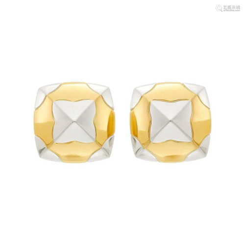Bulgari Pair of Two-Color Gold 'Pyramid' Earclips
