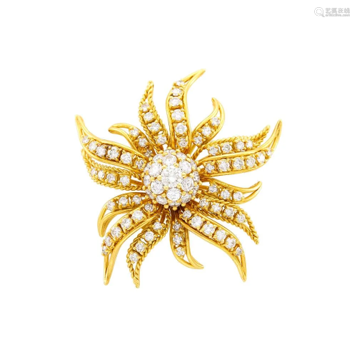 Gold and Diamond Flower Brooch