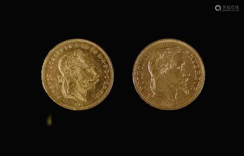 Deux pièces de 20 francs or, l'une française, l'autre autric...