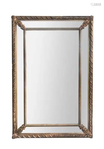 Grand miroir à pare closes de forme rectangulaire, en bois e...