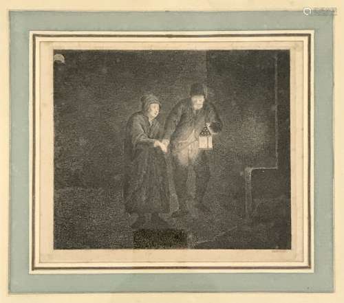 D'après REMBRANDT VAN RIJN (1606-1669) Couple à la lanterne....