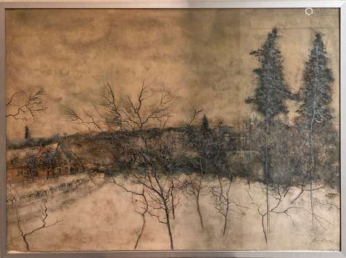 GARTNER, arbres en lisière de forêt, lithographie signée en ...