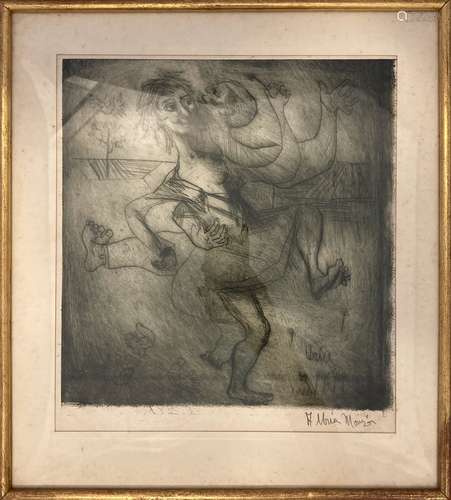 URIA MANZON. La danse. Lithographie signée en bas à droite, ...