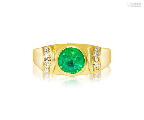 100% natural Emerald & Diamond Ring in 14kt Gold