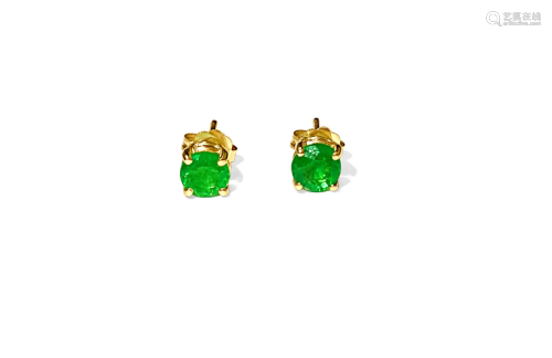 1.00ct Natural Colombian Emerald Studs in 14K Gold