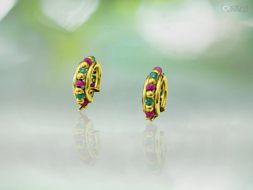 Ruby & Emerald Earrings for her in 18 Yellow Gold.