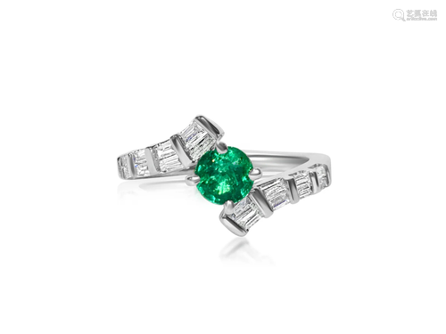 1.70 Carat Diamond & Colombian Emerald Ring in 14K